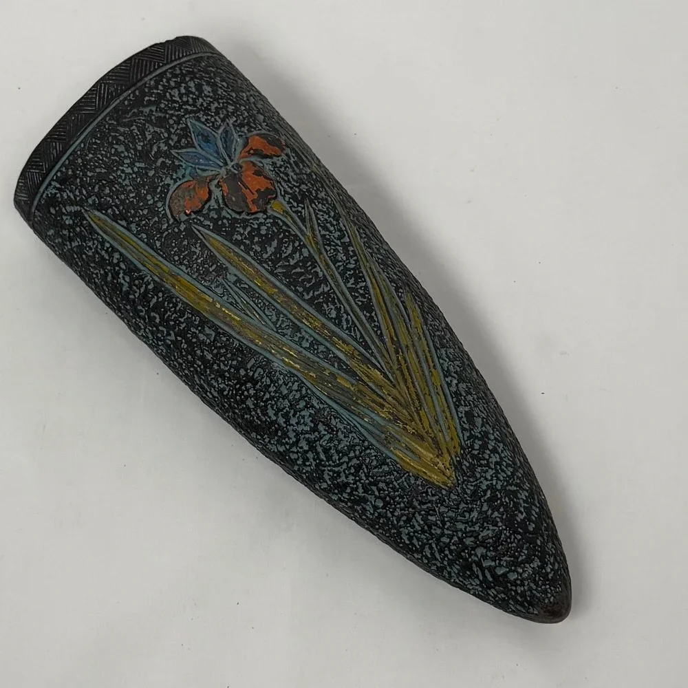VTG Tokanabe Wall Pocket Vase Textured Lava Glaze Iris Floral Made in Japan